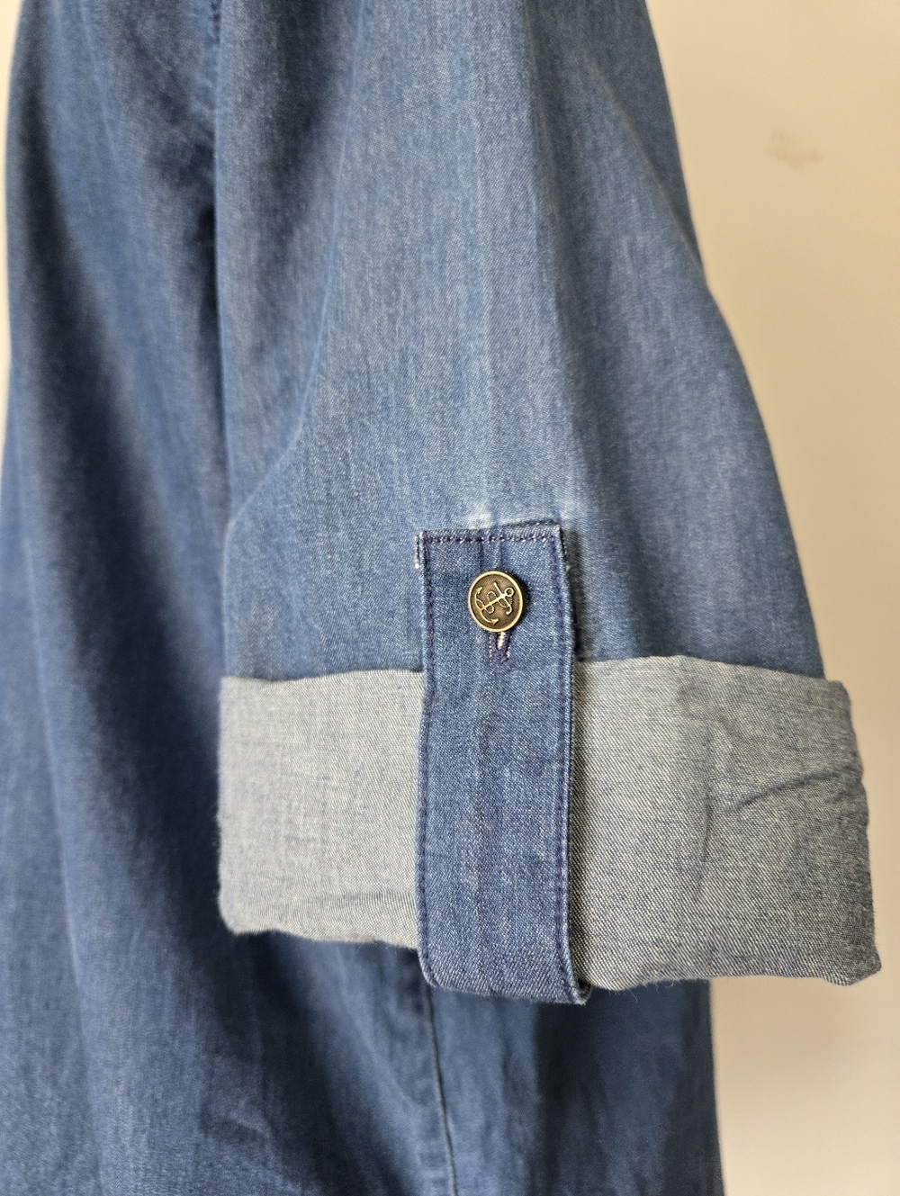 Ralph Lauren LRL Blue Denim Lightweight V Neck Tunic With Roll Cuffs. Size Med - Picture 6 of 10